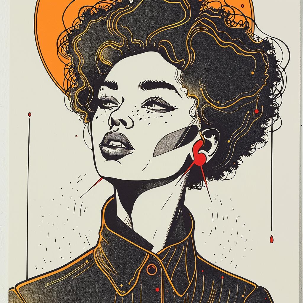 Pop  Art  model  afro  drawing  sun  background  Norman  Rockwell  style 938406