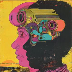 album  cover  man  head  camera  colorful  minimal  surreal  symbolist  hyper-realistic 1078018