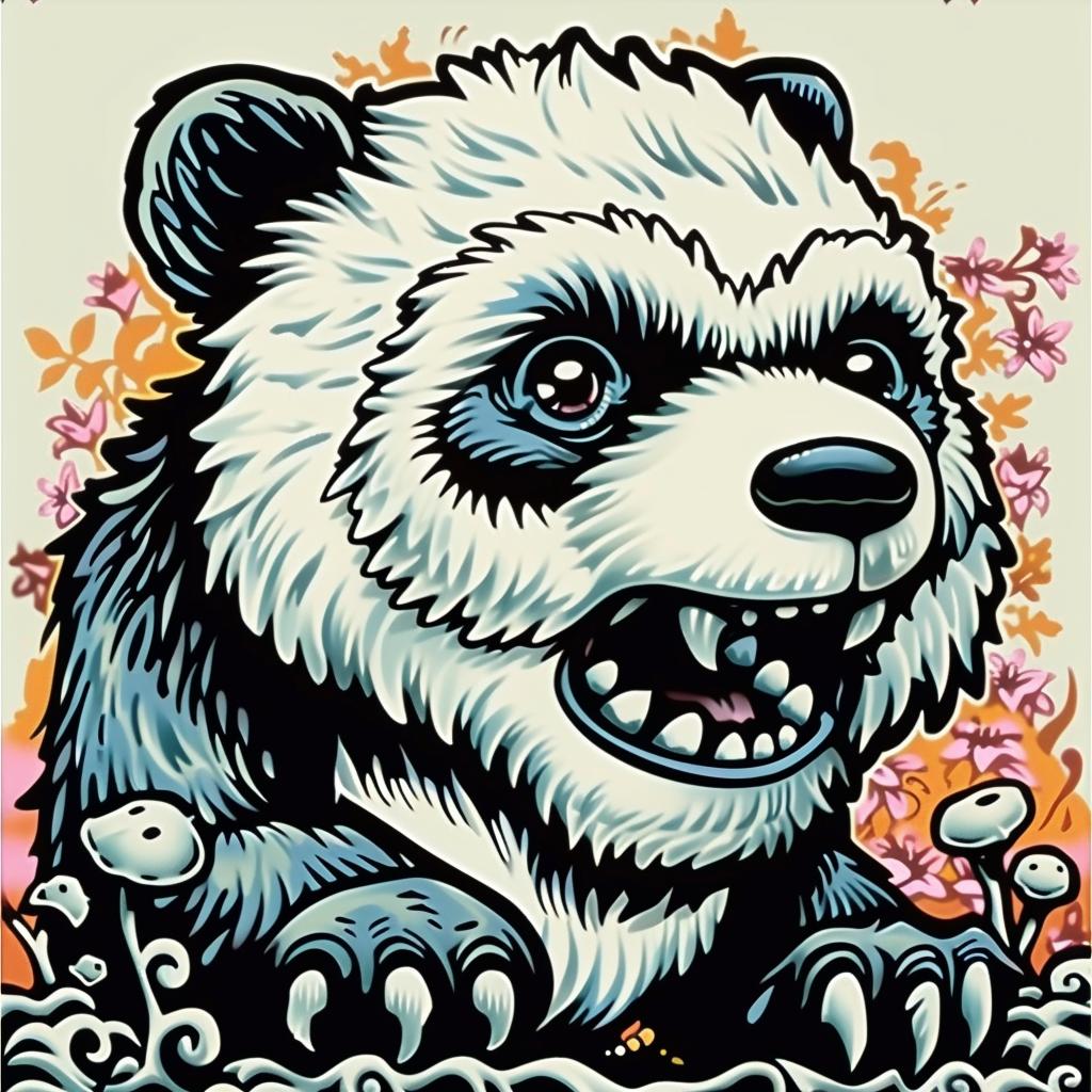 panda  bear  flowers  poster  art  nature  whimsical  colorful  cute  illustration 1032856
