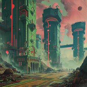 city  chromolithography  futuristic  buildings  color  art  urban  illustration  red  green 1059987