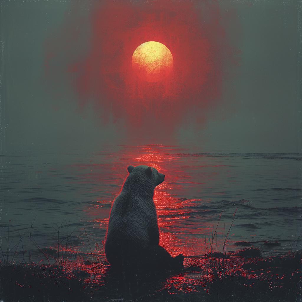 double  exposure  bear  silhouette  sunset  surreal  sharp  focus  lighting  natural 1032118