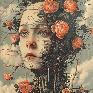 woman  roses  painting  chromolithography  flowers  portrait  beauty  symbolism  colorful  art 1040256