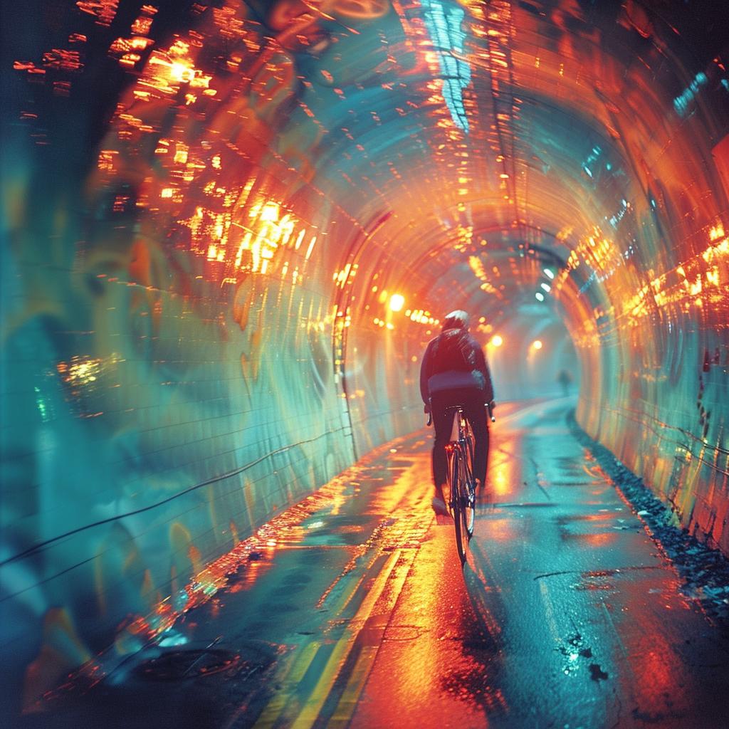 bicyclist  tunnel  surreal  NYC  lighting  photo  glow  focus  volumetric  double 965995