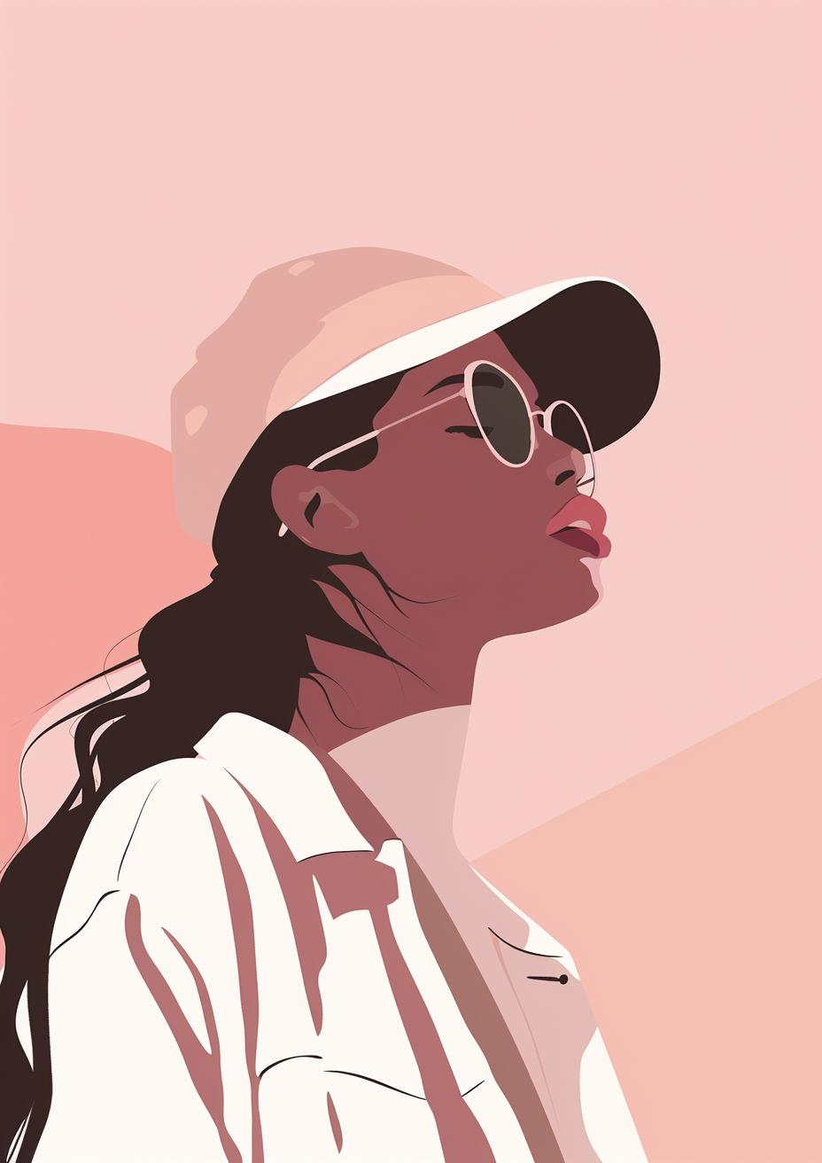 fashion  woman  minimal  illustration  poster  pink  style  vector  hat  sunglasses 953583