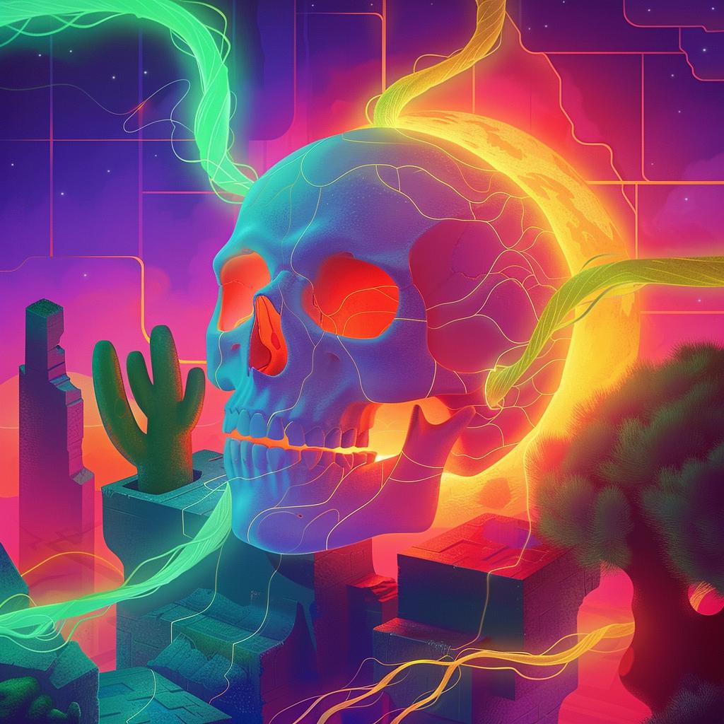 skull  neon  cactus  dark  provocative  art  naturalistic  spiritual  terror  occult 935872