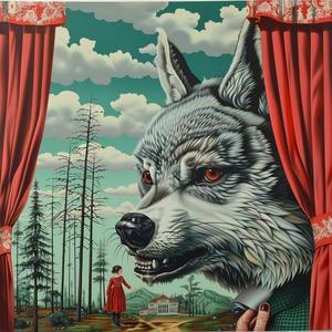 chromolithography  simple  minimal  wolf  curtains  red  Sendak  illustration  art  whimsical 1037312