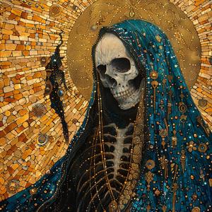 Art Nouveau  Surrealism  pointillism  skeleton  veils  deathmetal  dark  occult  gold  teal 1077143