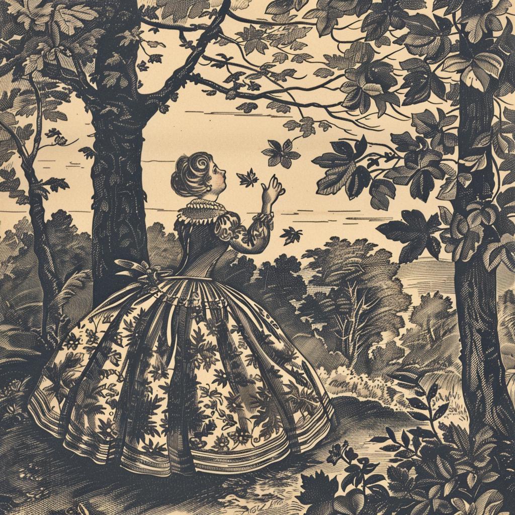woman  dress  forest  vintage  nature  leaves  innocent  walking  illustration  fall 1025685