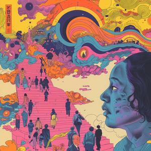 surreal  album  cover  poster  movie  girl  rainbow  background  Risograph  Symbolist 1077536