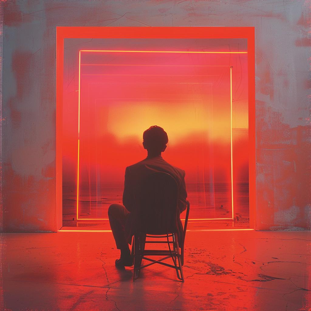 surreal  neon  album  cover  lights  chair  man  red  creative  art 962597