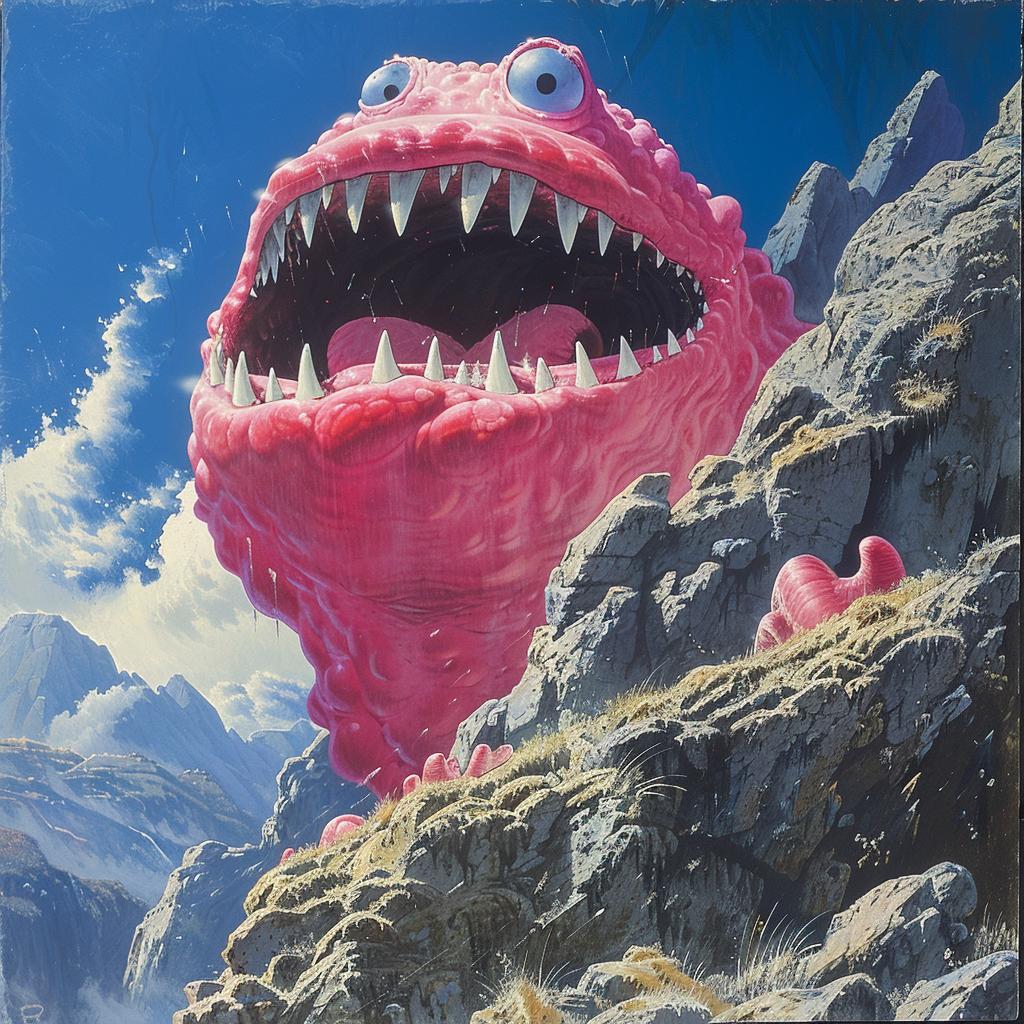 painting  monster  mouth  open  big  teeth  top  mountain  fairytale  illustration 929556