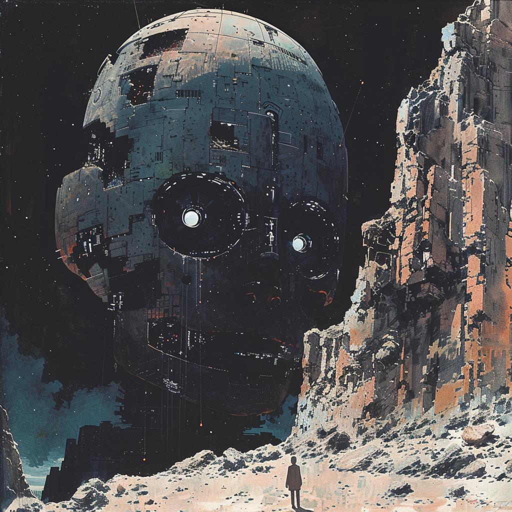 robot  sci-fi  desert  dark  illustration  gouache  vintage  epic  composition  surreal 922368