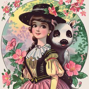 woman  dress  panda  bear  chromolithography  art  illustration  colorful  playful  cute 1048462