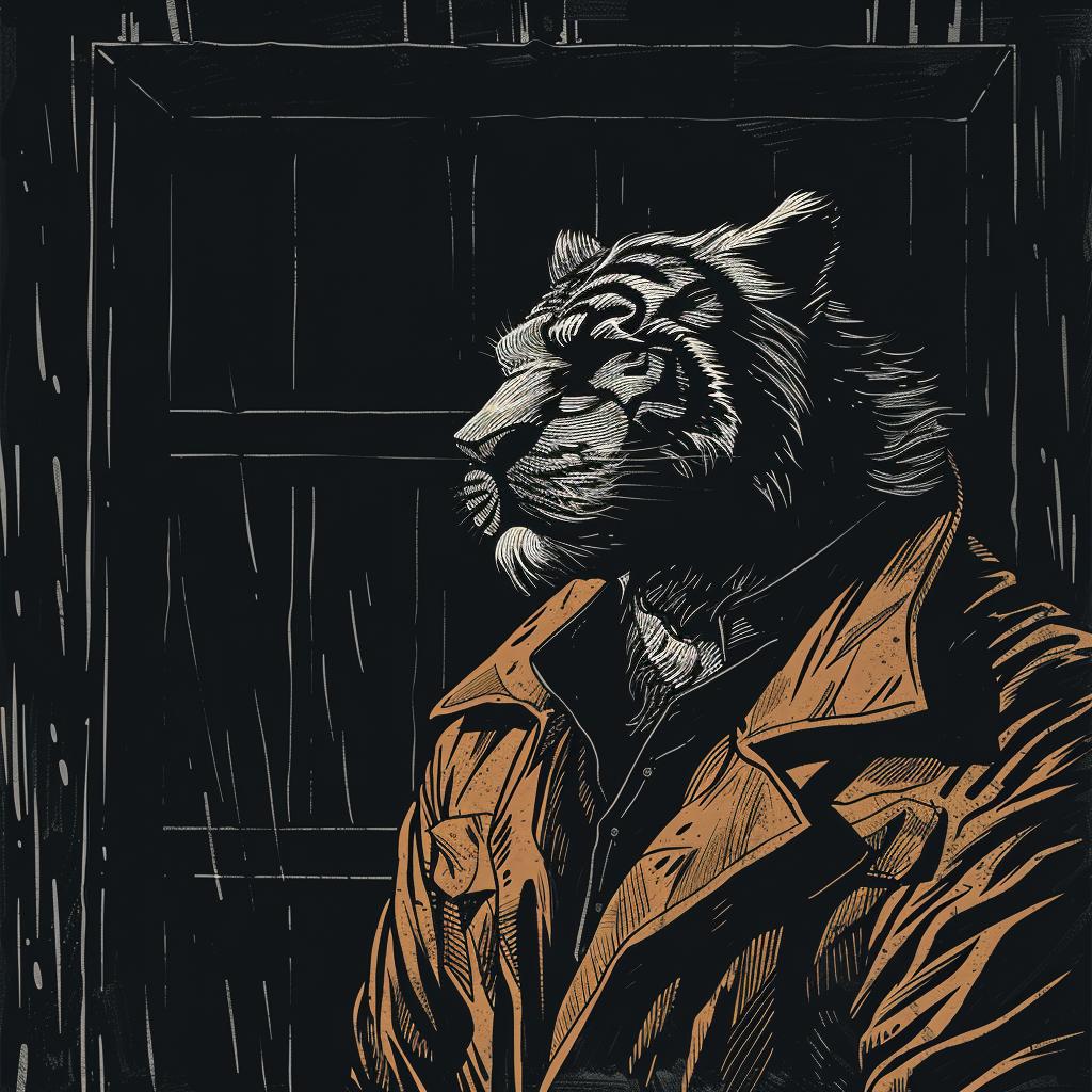 tiger  anthropomorphic  prison  orange  uniform  criminal  dark  jacket  animal  character 1025717