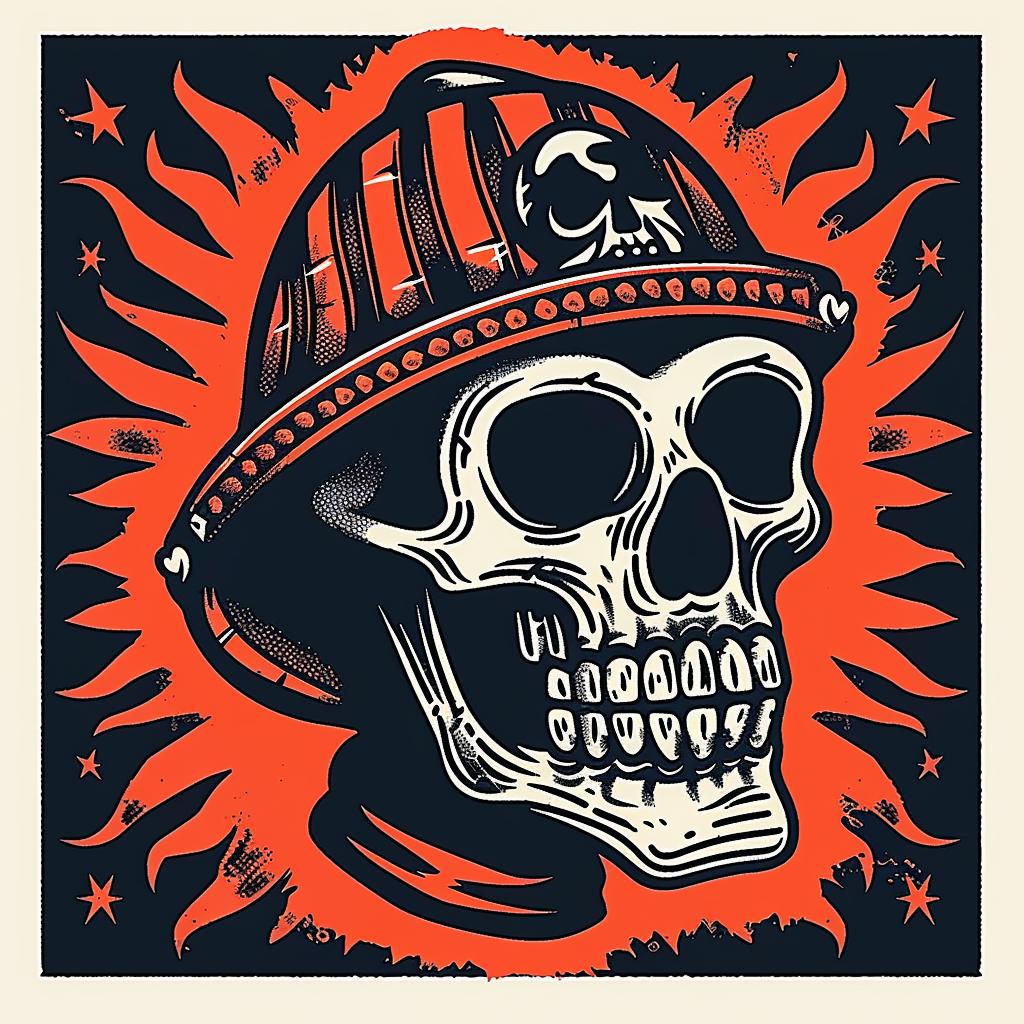 skull  fireman  orange  background  illustration  helmet  graphic  surreal  vibrant  art 949406