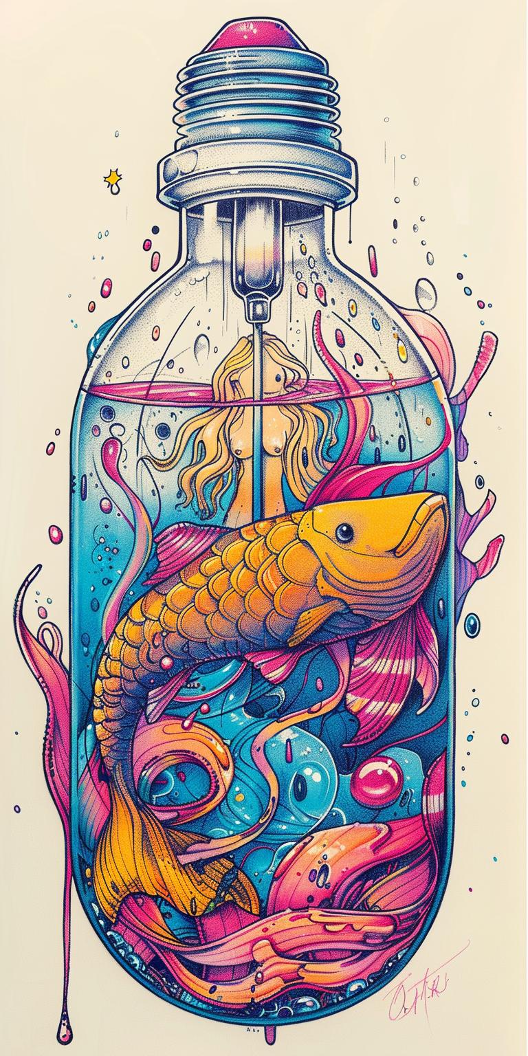 lightbulb  liquid  mermaid  swimming  fish  jar  conceptual  artistic  surreal  dreamlike 940553