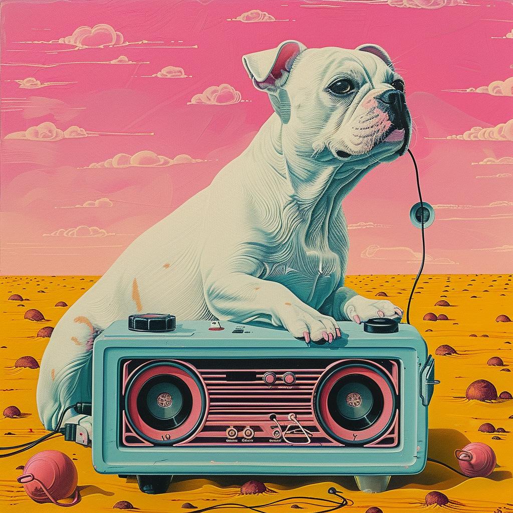 dog  boombox  music  painting  cute  playful  whimsical  animal  vibrant  cartoonish 1016602