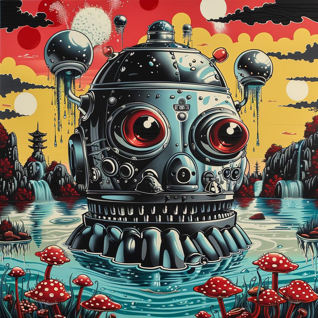 dieselpunk  robot  swamp  collage  vintage  horror  art  surreal  bubbles  kaiju 941546