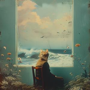 cat  window  ocean  view  surreal  interior  animal  landscape  peaceful  art 1079419