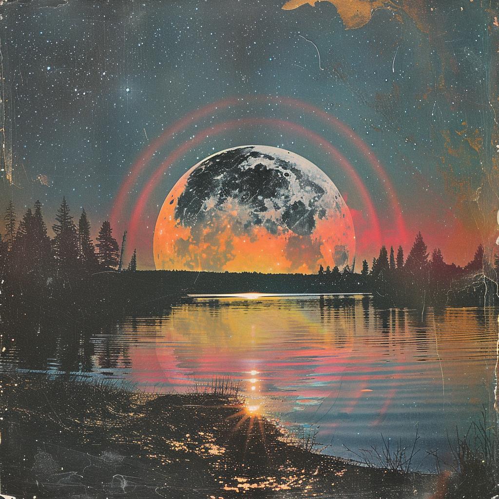 moon  lake  canvas  collage  Rauschenberg  sky  sunset  light  colorful  nature 1017055