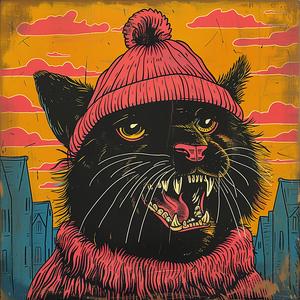 cat  hat  scarf  poster  whimsical  illustration  colorful  feline  playful  cute 1080044