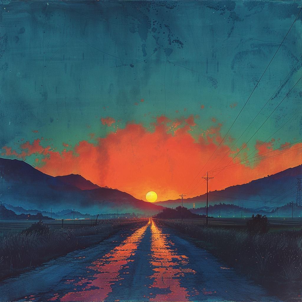 Ed  Ruscha  Painting  Road  Sunset  Natural  Volumetric  Lighting  Art  Horror 1025639