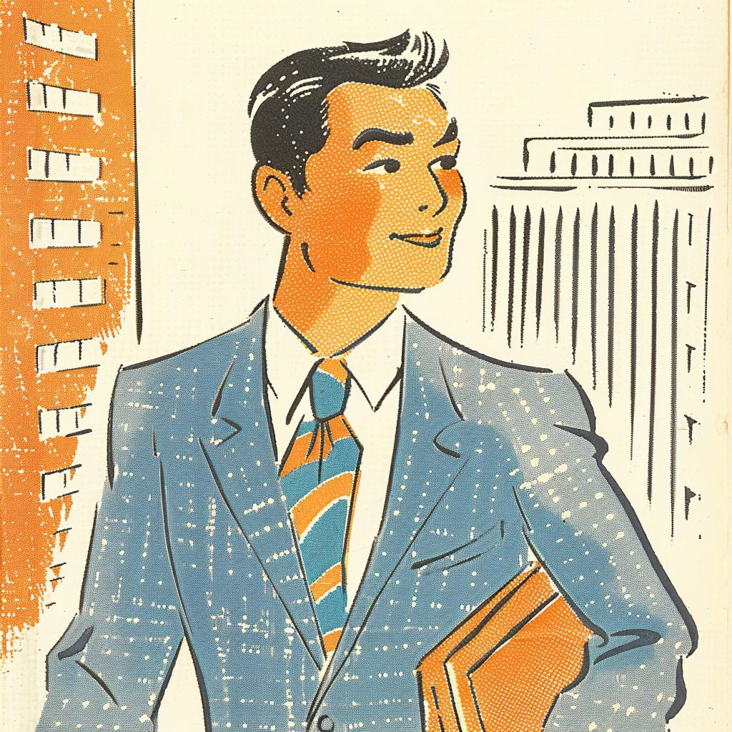 man  suit  tie  building  1960s  style  business  standing  urban  illustration 940922