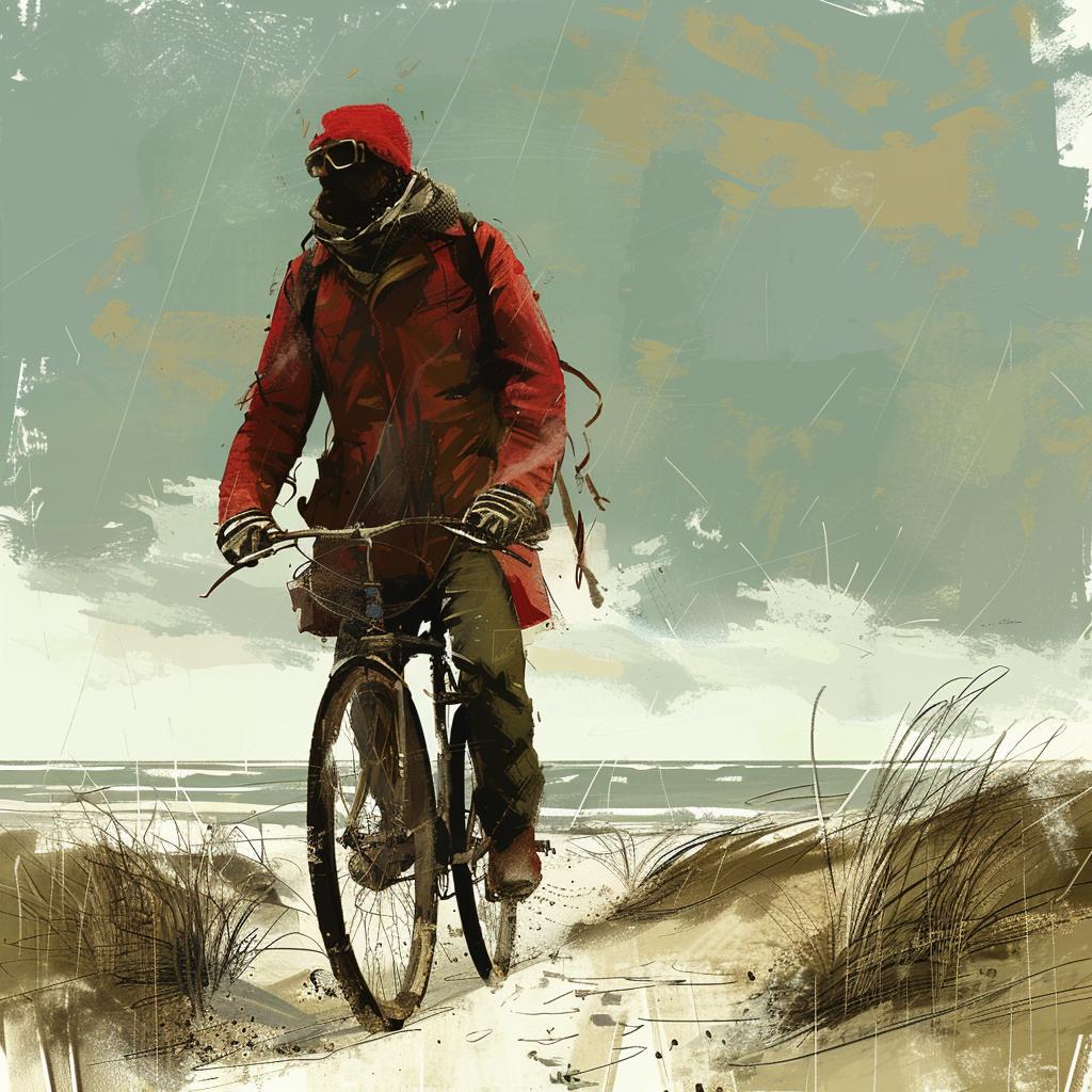 beach  bicycle  man  painting  character  landscape  leisure  colorful  enki  style 970491