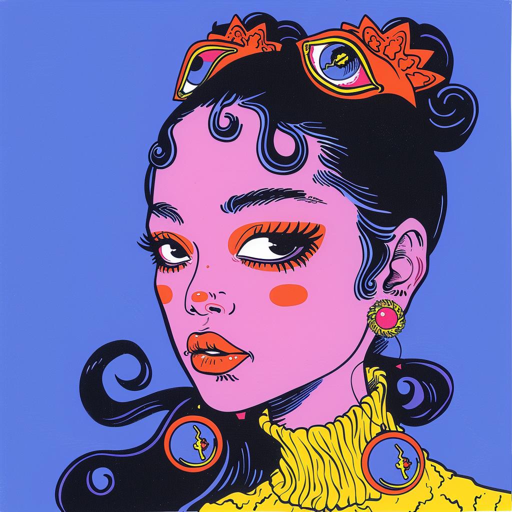 Japanese  horror  poster  woman  big  eyes  earrings  colorful  illustration  art 1021543