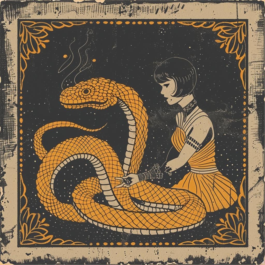 vintage  poster  girl  snake  naturalistic  dark  occult  illustration  introspective  art 926376