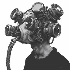 رسم تخطيطي لرجل يرتدي قناع غاز بصيغة SVG متجه، صورة شخصية سوداء وبيضاء قوية 1070580