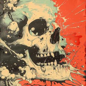 album  cover  skull  red  orange  surreal  chaos  symbolist  risograph  art 1078161