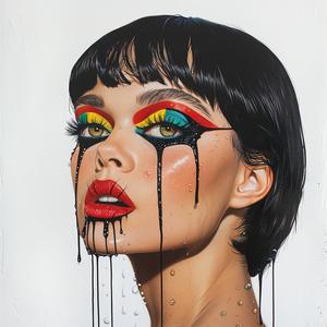 PopArt  brunette  model  fourEyes  dripping  paint  airbrush  highlights  whiteBackground  TroyBrooks 1074144