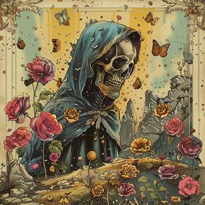 skeleton  flowers  butterflies  painting  macabre  whimsical  colorful  detailed  gothic  symbolic 1052789