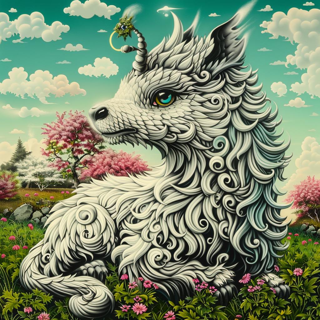 mythical  creature  hybrid  dog  flower  fantasy  painting  unique  nature  exploration 941375