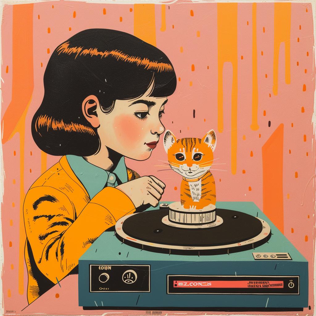 girl  cat  turntable  whimsical  creative  music  art  Joan  Cornella  playful 966485