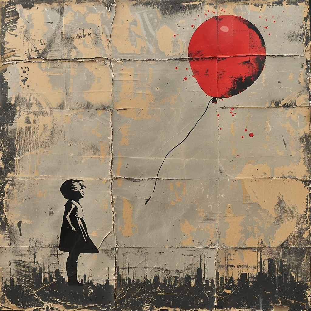 surreal  album  cover  Banksy  screenprinting  girl  balloon  red  creative  hyper-realistic 960383