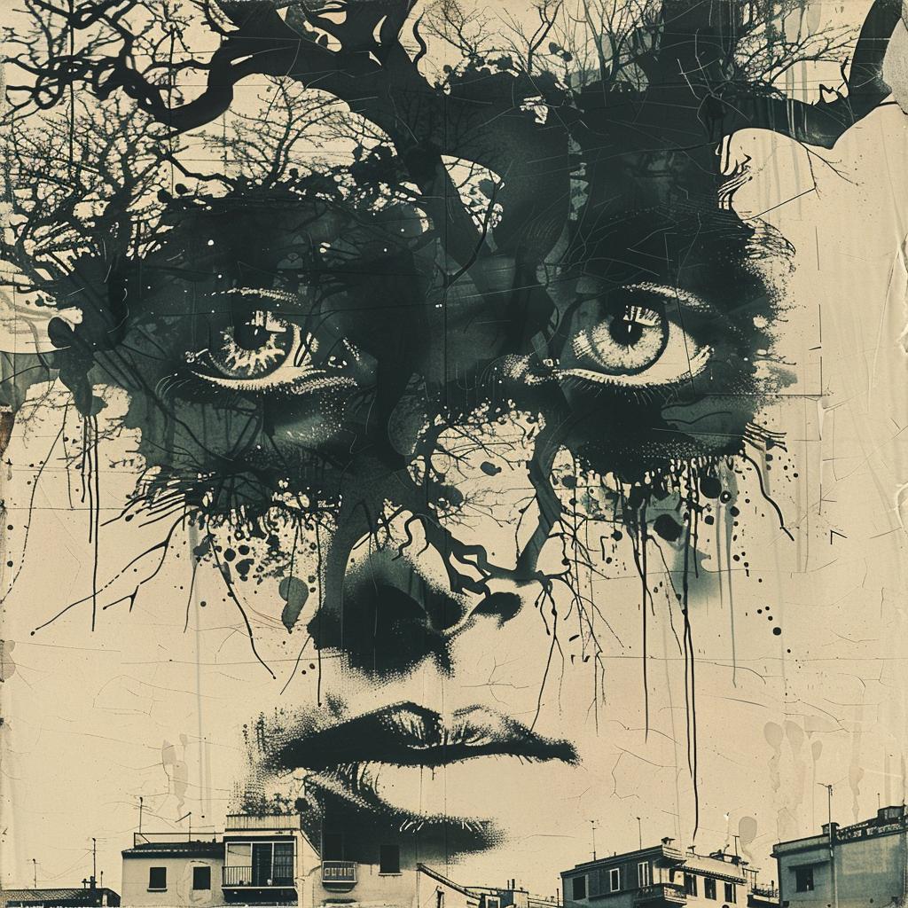 surreal  album  cover  hyper-realistic  screenprinting  woman  tree  face  Agostino  Iacurci 960319