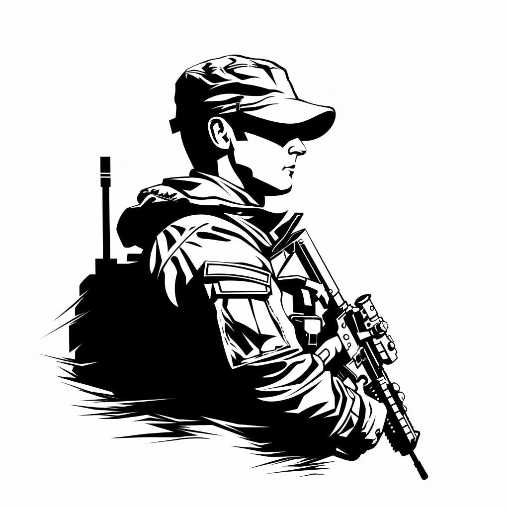 silhouette  soldier  modern  vintage  icon  emblem  bold  linocut  tattoo  black-and-white 952034