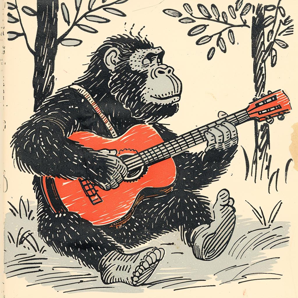 anthropomorphic  monkey  guitar  woods  cartoon  character  music  playful  nature  art 922575