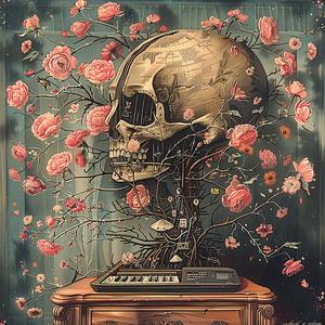 skull  flowers  painting  chromolithography  still life  macabre  art  contrast  symbolism  colorful 1040258