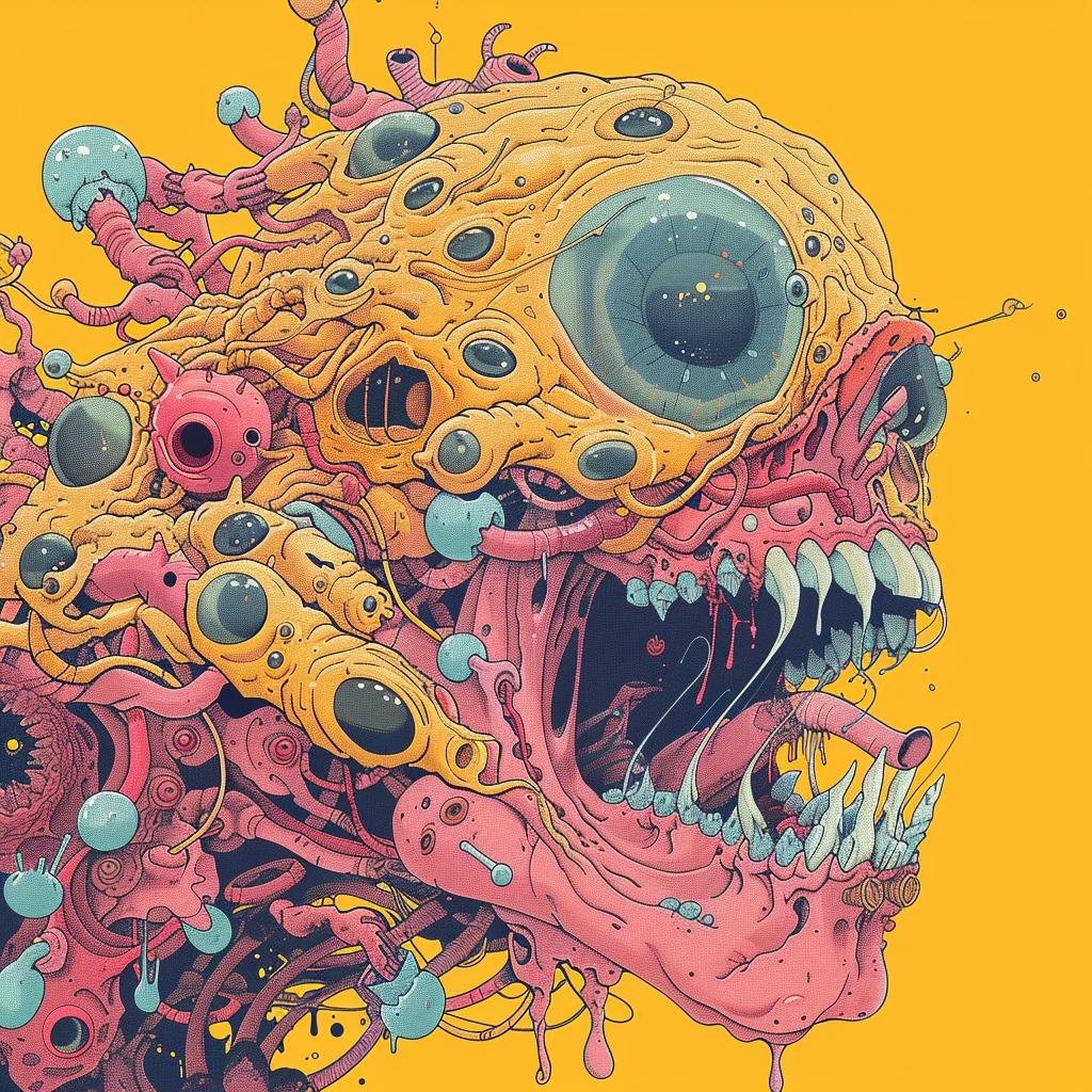 surreal  monster  tentacles  eyes  vibrant  illustration  Nychos  screenprint  colorful  minimal 961623