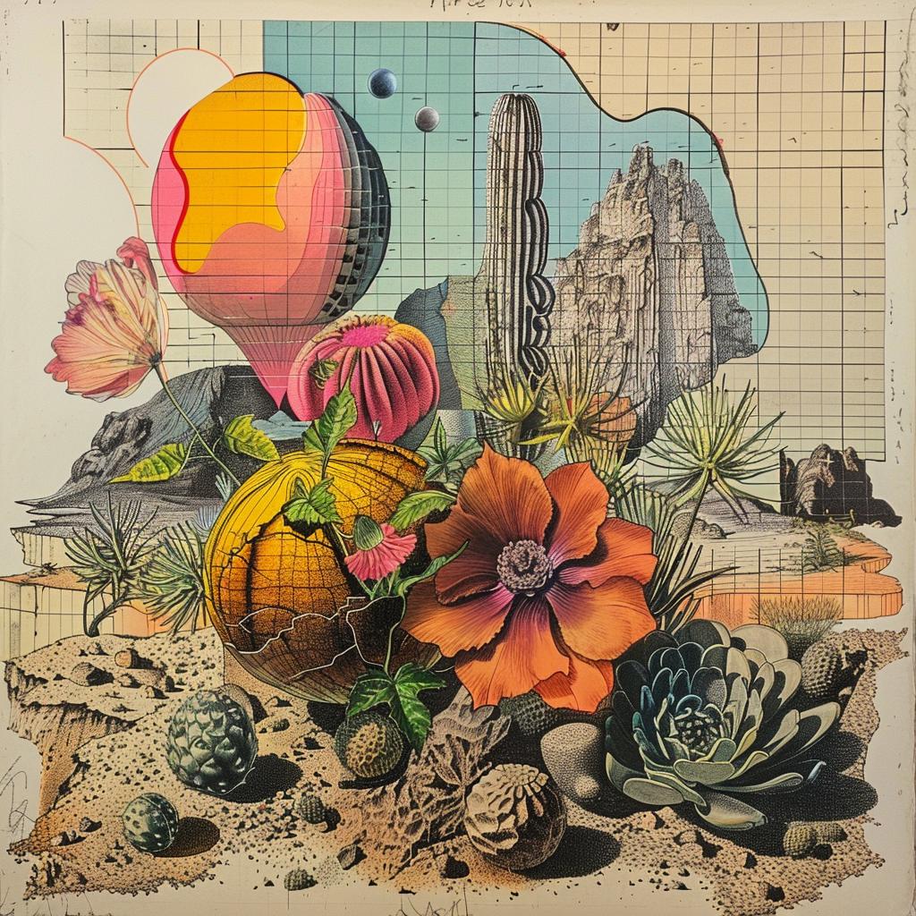 collage  flowers  plants  desert  landscape  chromolithography  nature  vivid  scenery  artwork 1036172