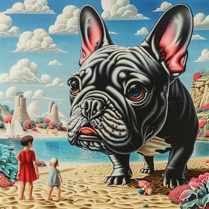 bulldog  beach  children  painting  adorable  playful  canine  ocean  landscape  amazed 1037381