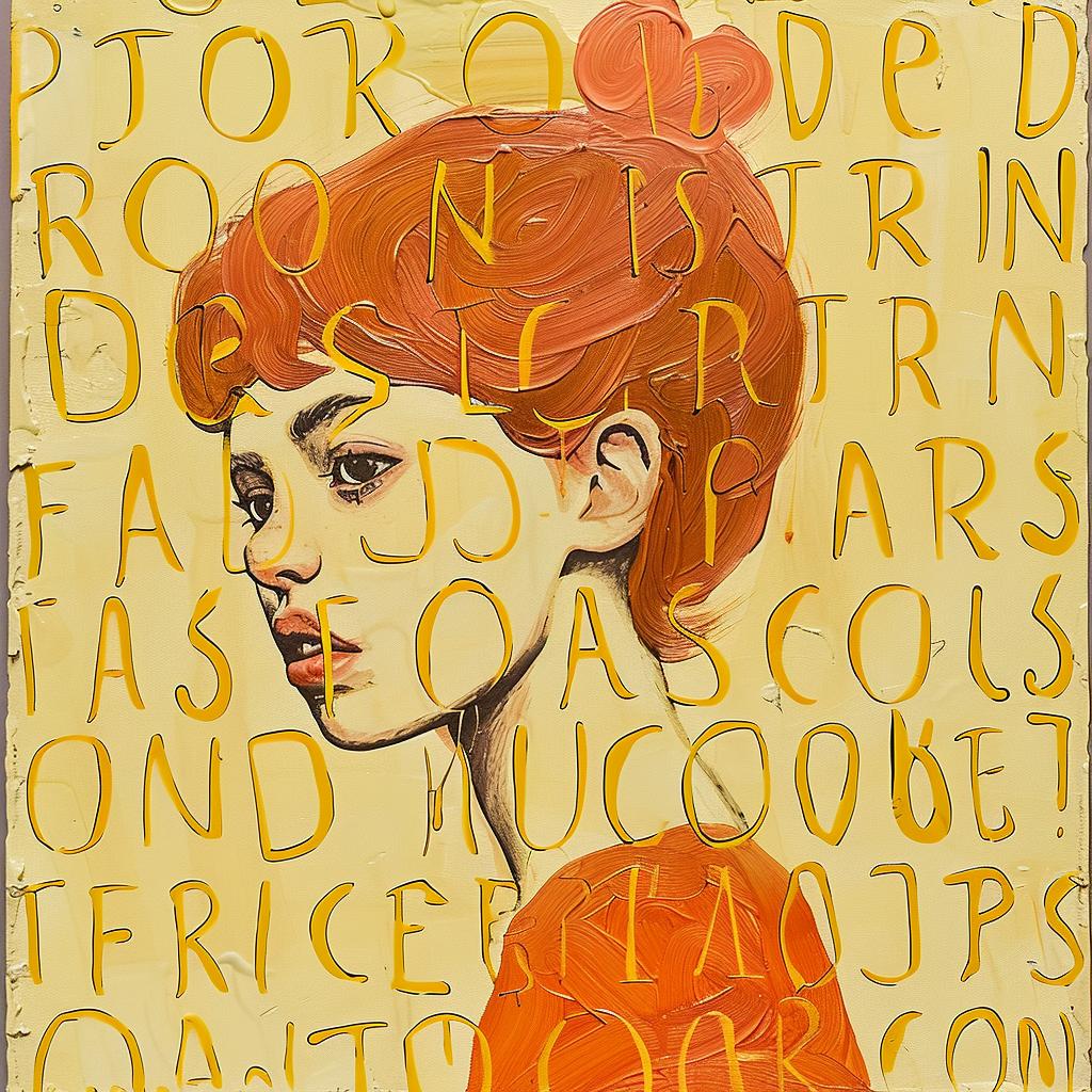 woman  red  hair  words  encaustic  impasto  palette-knife  bold  expressive  vibrant 951025