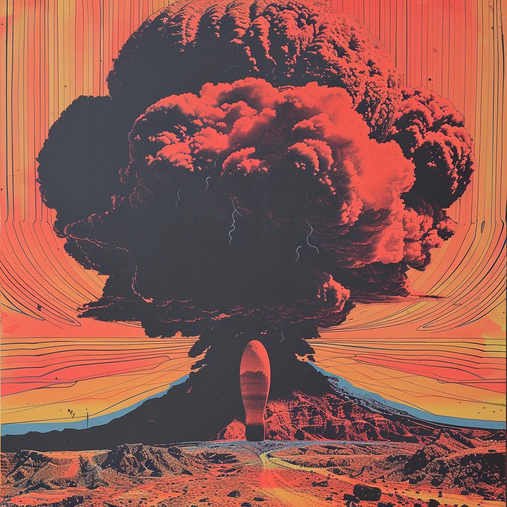 surreal  album  poster  hyper-realistic  screenprinting  Alexander Girard  mushroom  cloud  dramatic  conceptual 960396