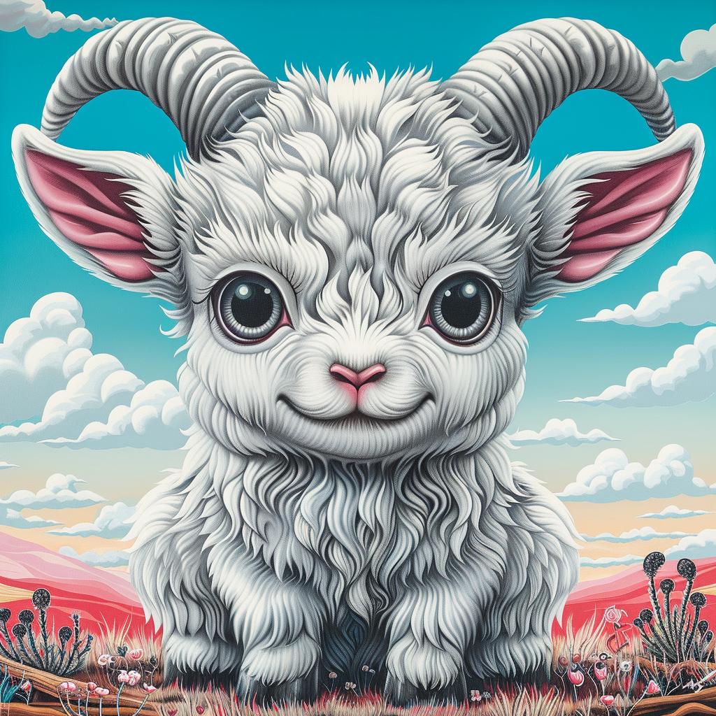 goat  oversized  kawaii  horns  whimsical  cute  white  background  animal  illustration 1033891