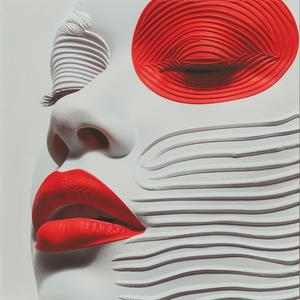 غلاف ألبوم سريالي من تصميم ريسوغراف رمزي، خطوط حمراء وبيضاء، فن جرافيكي رقم 1077789