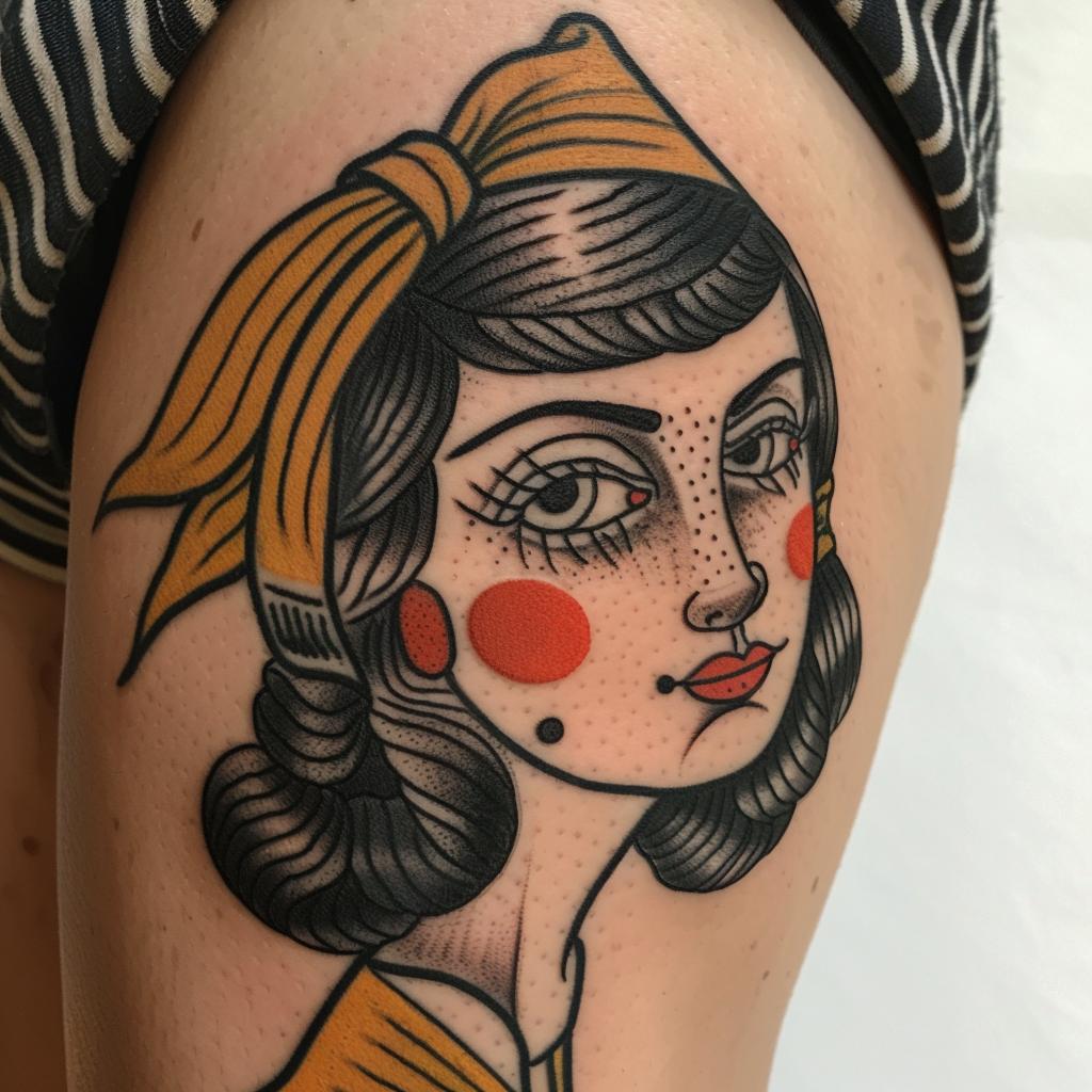 girl  tattoo  yellow  hat  bold  lines  flash  art  halftone  design 1018313