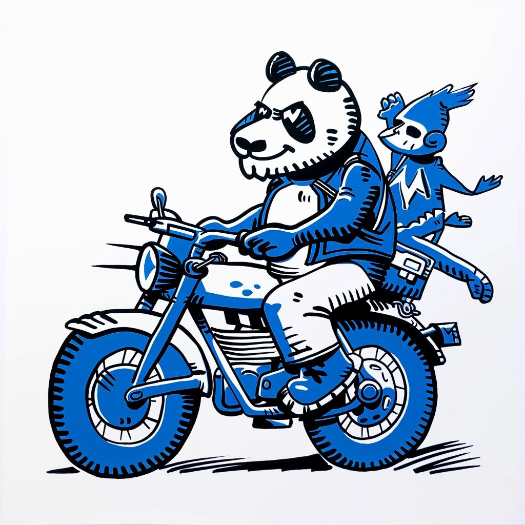 panda  motorcycle  cartoon  funny  colorful  animal  adventure  whimsical  playful  graphics 1025430